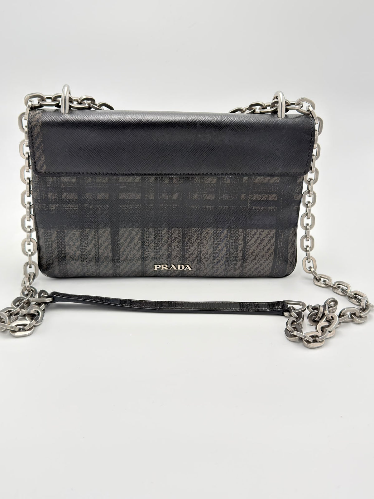 Prada Saffiano Shoulder Bag Tartan Plaid